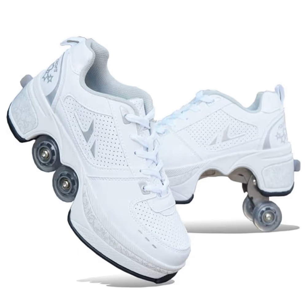 White Roller Shoes with Wheels - Picture 2 of 4